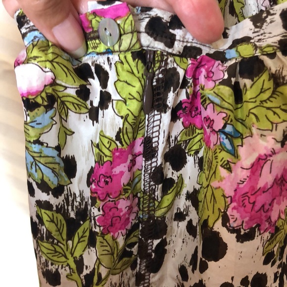 Isabela d. Floral Silk Skirt Lightweight A-line Pink Green Black White Sz 4 EUC - Picture 3 of 7